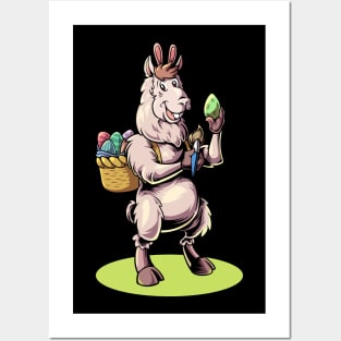 Easter - llama with rabbit ears painting easter eggs Posters and Art